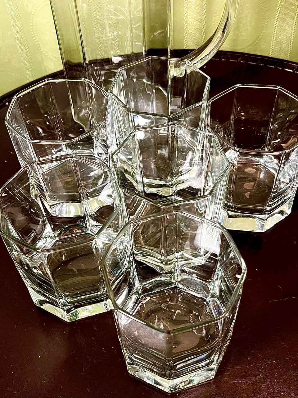 Vintage Crystal Drink Set Clear Crystal Jug & 6 Tumblers 20cm