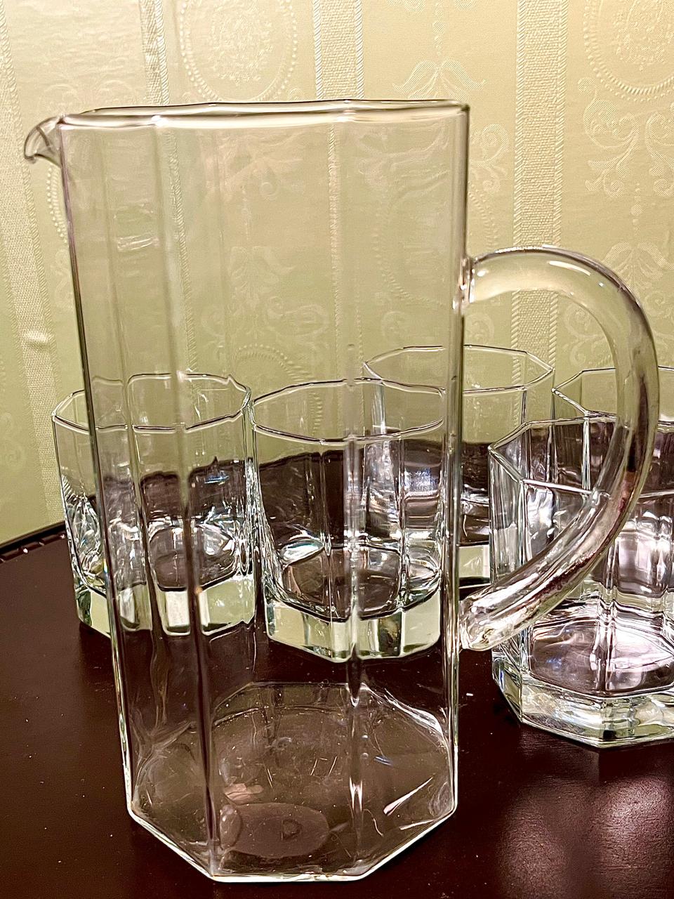 Vintage Crystal Drink Set Clear Crystal Jug & 6 Tumblers 20cm