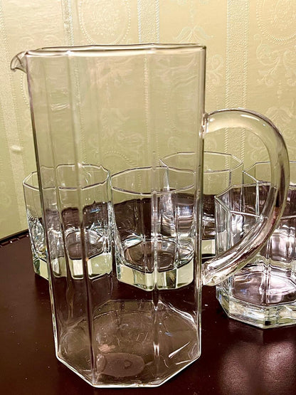 Vintage Crystal Drink Set Clear Crystal Jug & 6 Tumblers 20cm