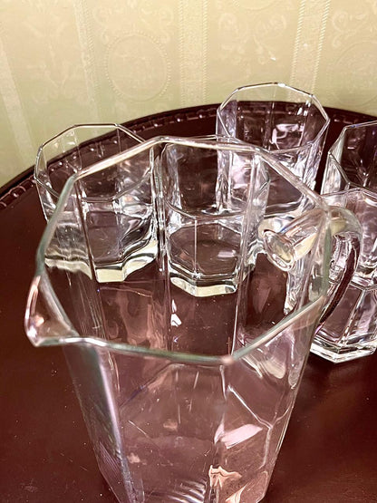 Vintage Crystal Drink Set Clear Crystal Jug & 6 Tumblers 20cm