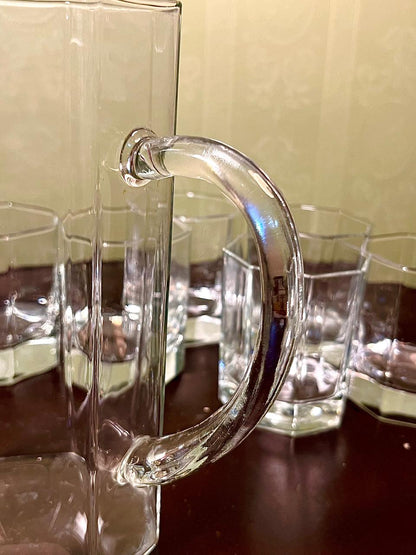 Vintage Crystal Drink Set Clear Crystal Jug & 6 Tumblers 20cm