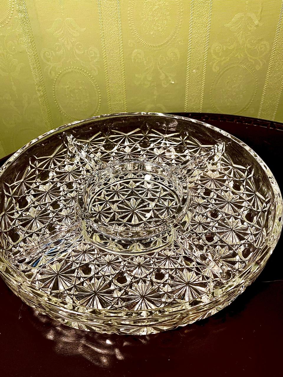 Vintage Crystal Divided Serving Platter Clear Crystal 25cm