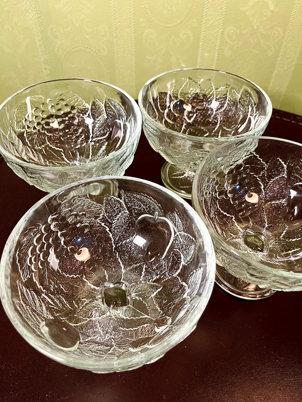Vintage Crystal Fruit Dessert Bowls 4 Piece Set 13cm