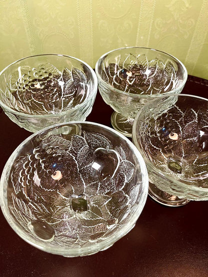 Vintage Crystal Fruit Dessert Bowls 4 Piece Set 13cm