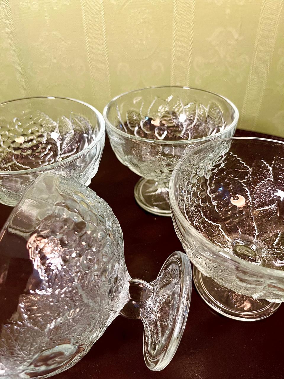 Vintage Crystal Fruit Dessert Bowls 4 Piece Set 13cm