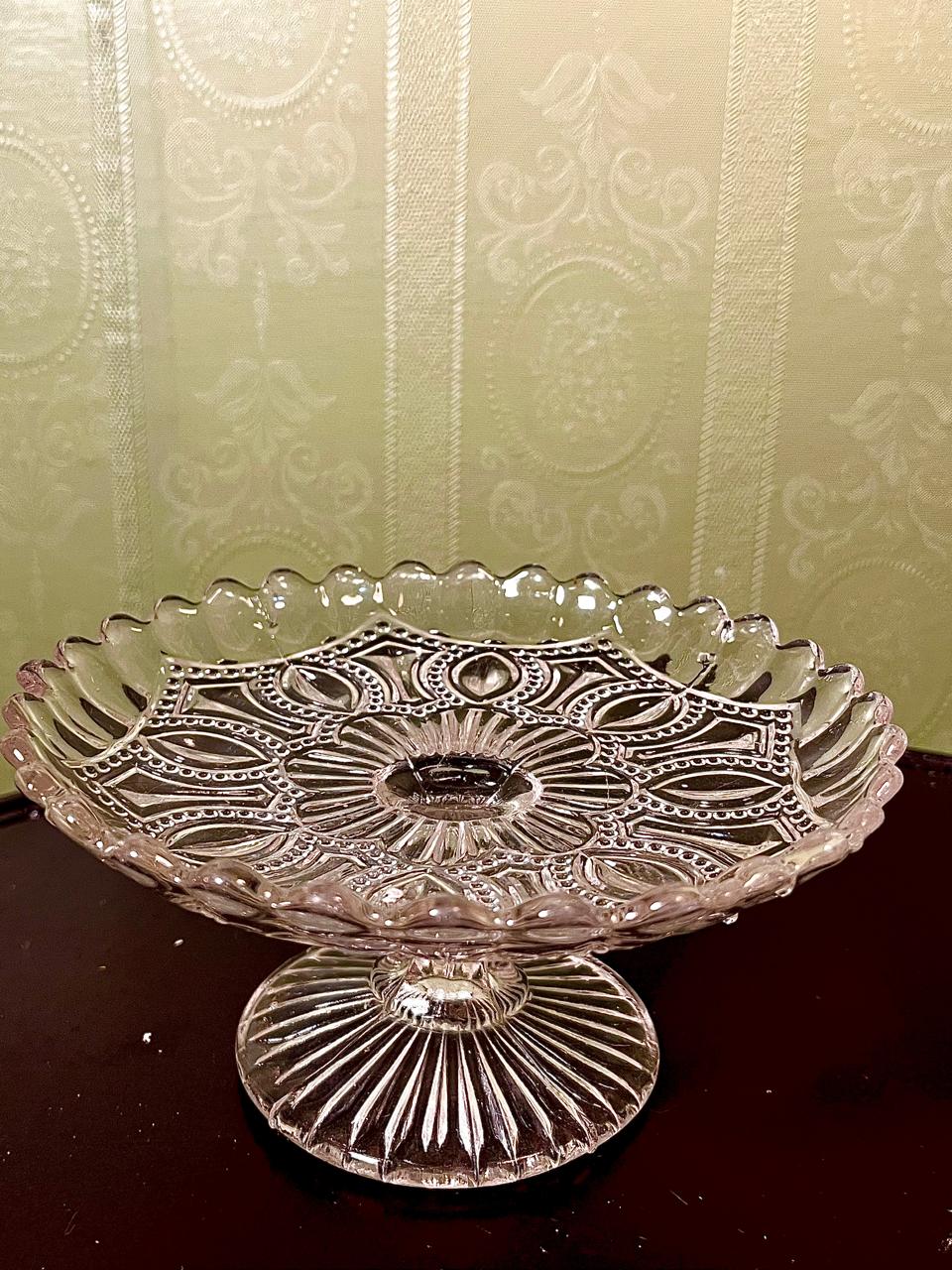 Vintage Crystal Pedestal Serving Dish Clear Crystal 16cm