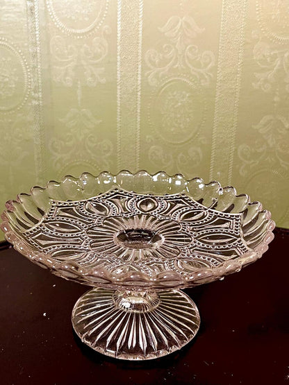 Vintage Crystal Pedestal Serving Dish Clear Crystal 16cm