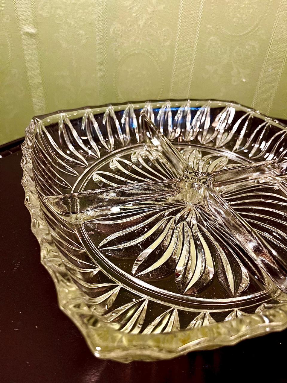 Vintage Crystal Divided Serving Platter Clear Crystal 23cm