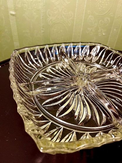 Vintage Crystal Divided Serving Platter Clear Crystal 23cm