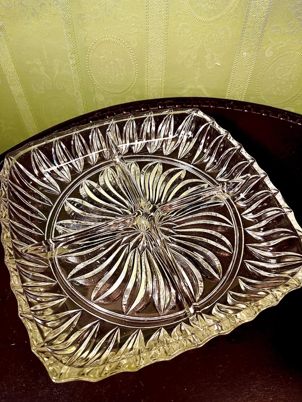 Vintage Crystal Divided Serving Platter Clear Crystal 23cm
