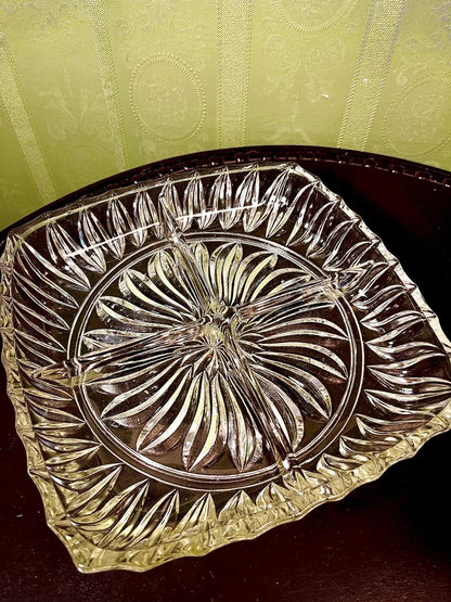 Vintage Crystal Divided Serving Platter Clear Crystal 23cm