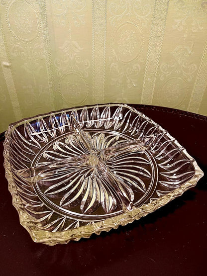 Vintage Crystal Divided Serving Platter Clear Crystal 23cm