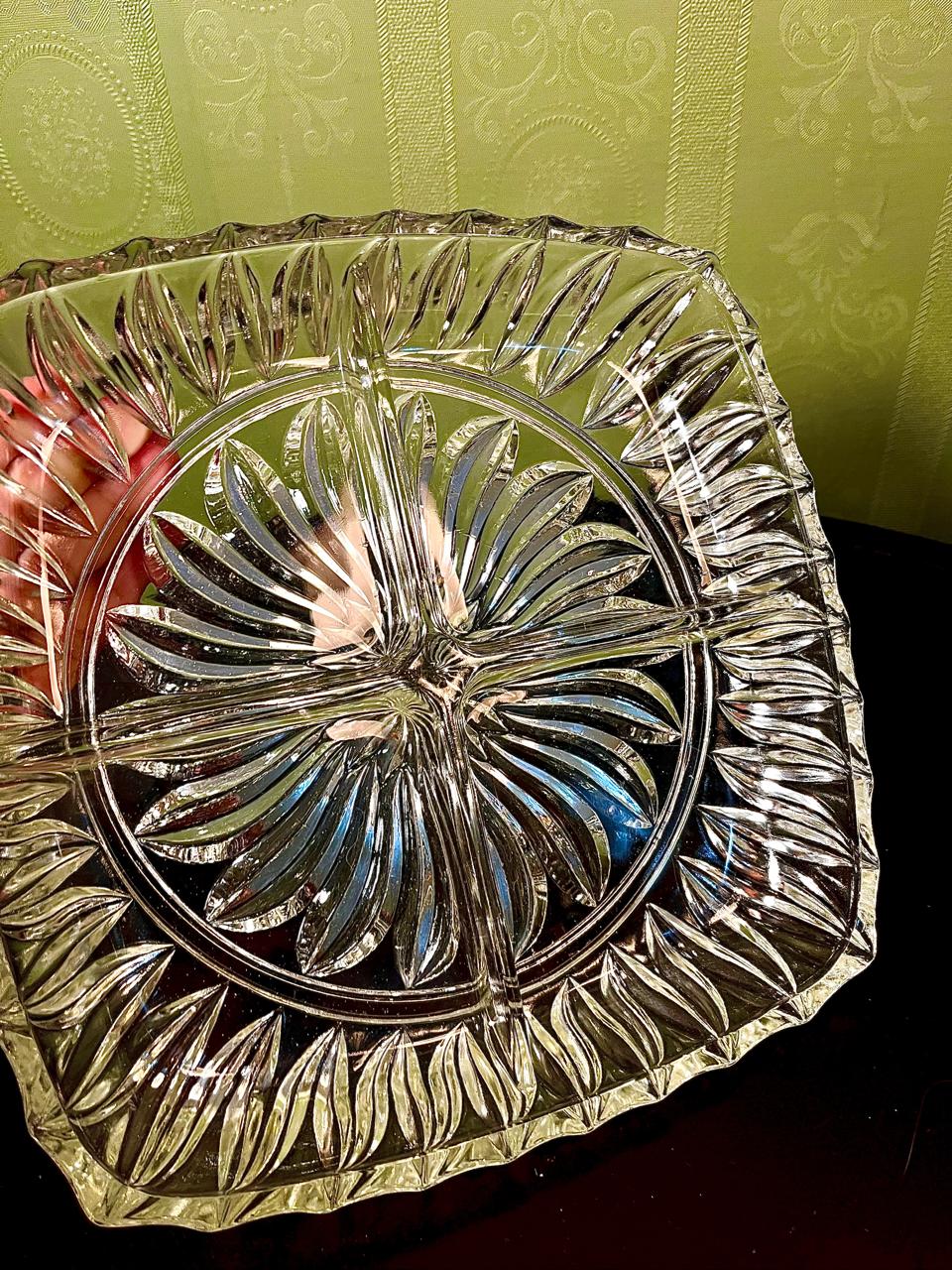 Vintage Crystal Divided Serving Platter Clear Crystal 23cm