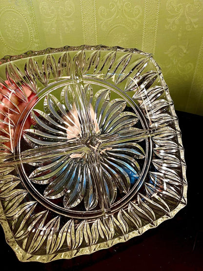 Vintage Crystal Divided Serving Platter Clear Crystal 23cm