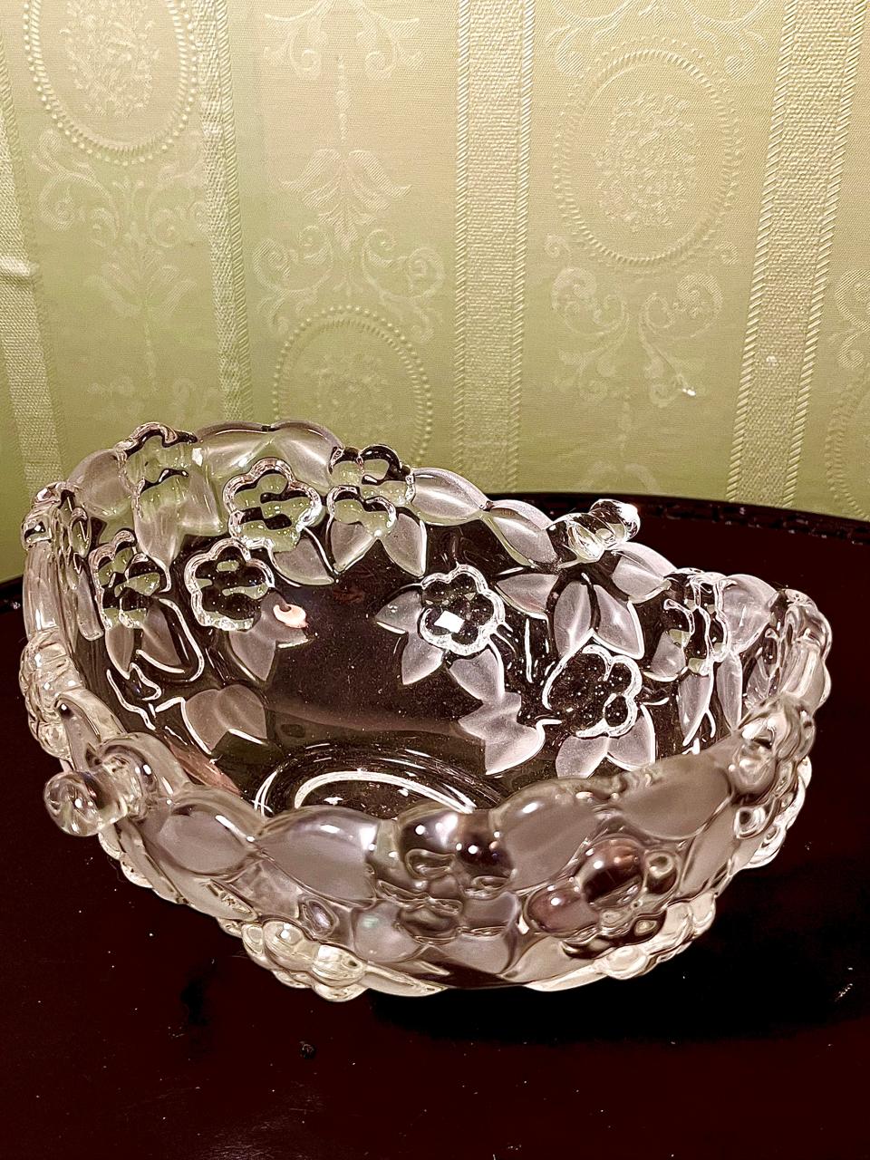 Vintage Crystal Floral Serving Bowl Clear Crystal 19cm