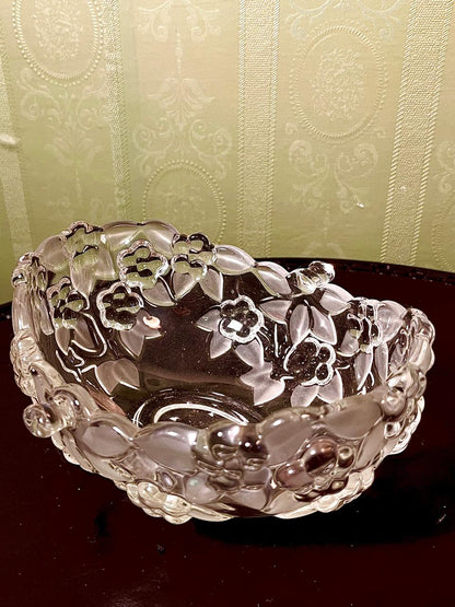 Vintage Crystal Floral Serving Bowl Clear Crystal 19cm