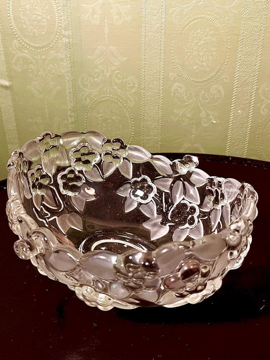 Vintage Crystal Floral Serving Bowl Clear Crystal 19cm