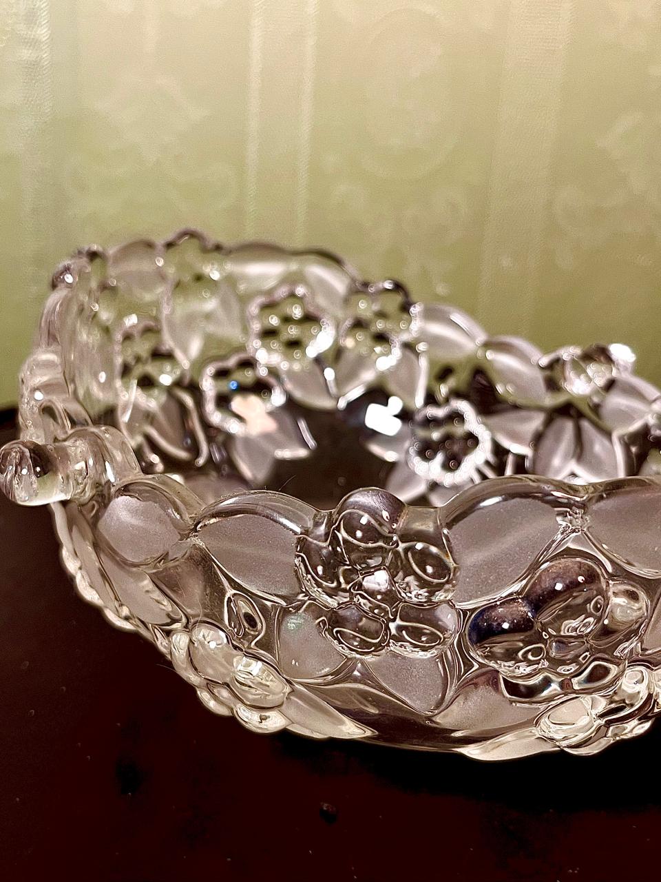 Vintage Crystal Floral Serving Bowl Clear Crystal 19cm