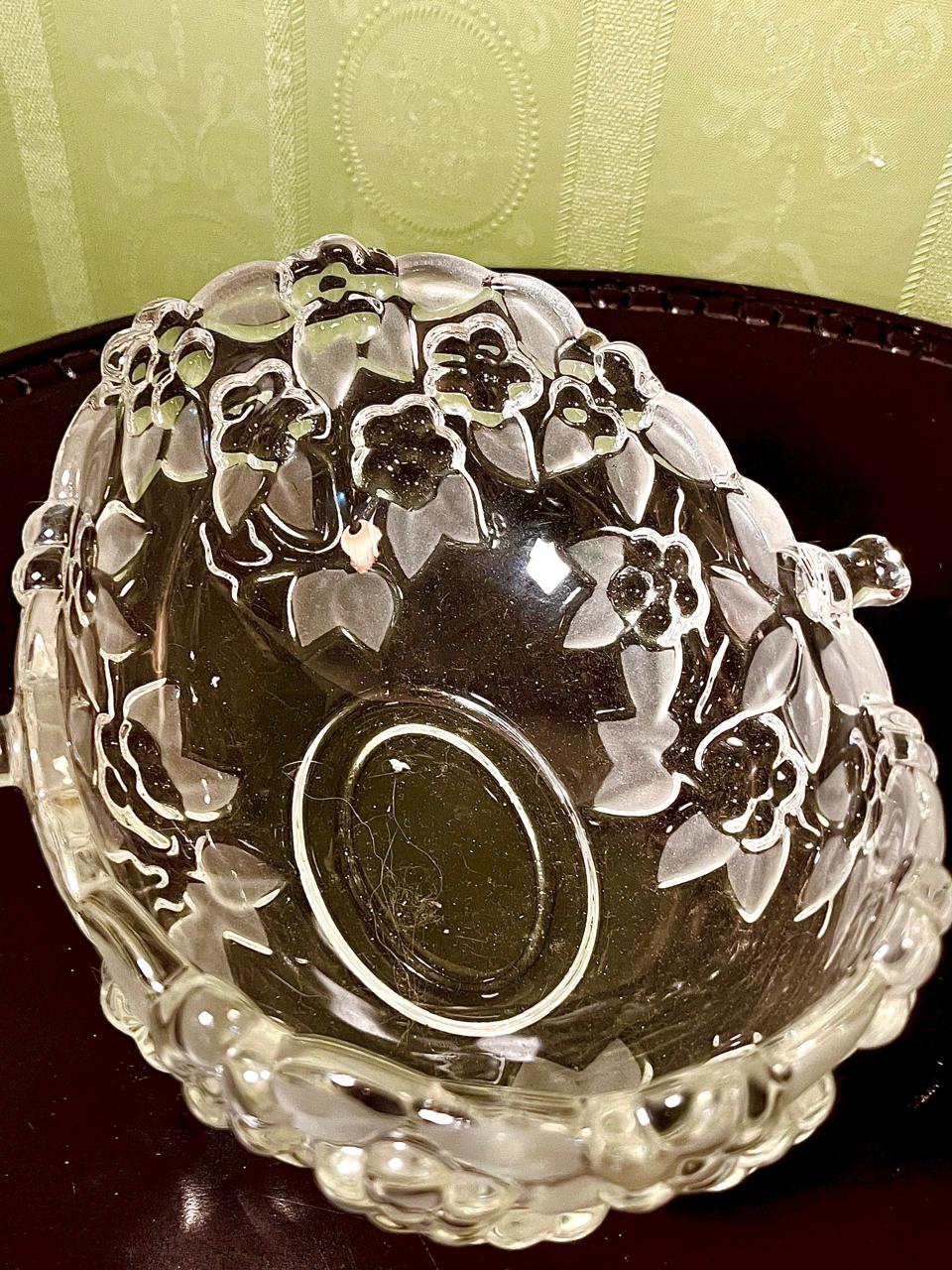 Vintage Crystal Floral Serving Bowl Clear Crystal 19cm