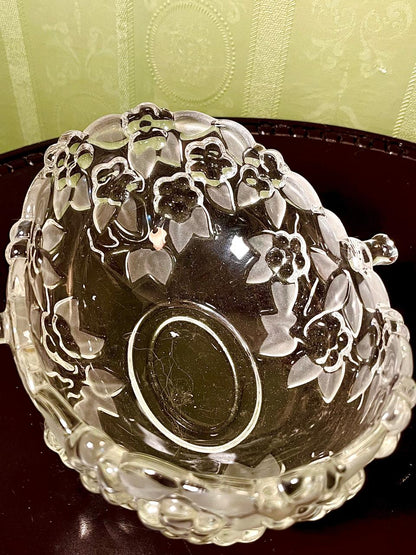 Vintage Crystal Floral Serving Bowl Clear Crystal 19cm