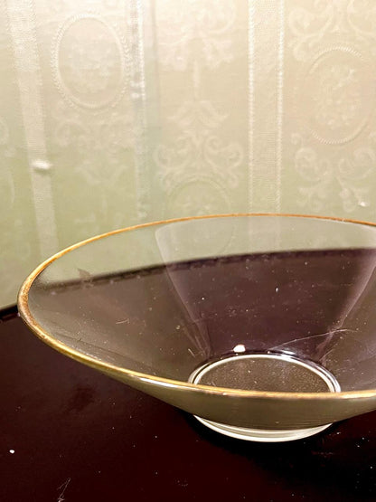 Vintage Crystal Gold-Rim Serving Bowl Clear Crystal 20cm