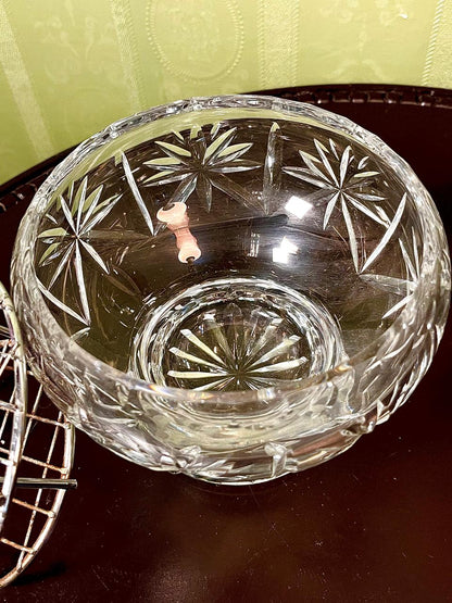 Vintage Cut Crystal Flower Bowl with Metal Frog Lid 15cm