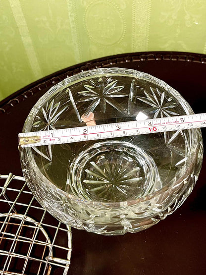 Vintage Cut Crystal Flower Bowl with Metal Frog Lid 15cm