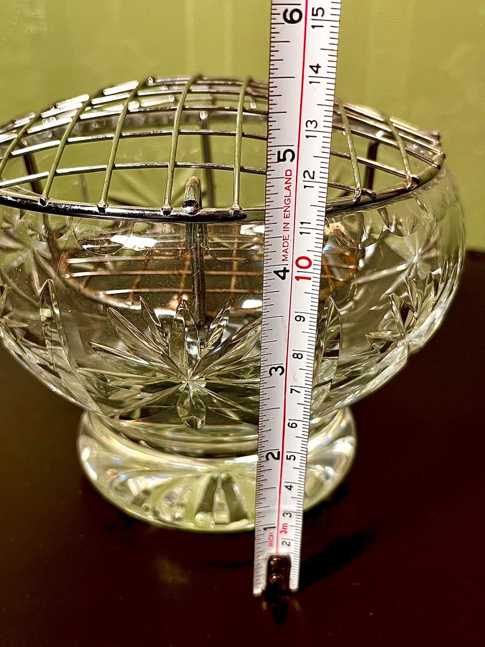 Vintage Cut Crystal Flower Bowl with Metal Frog Lid 15cm