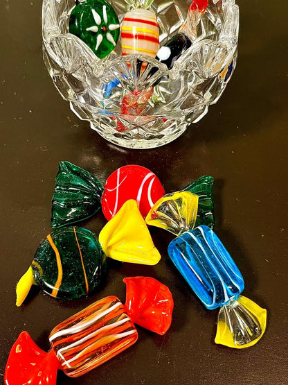 Vintage Crystal Sweet Bowl with Coloured Crystal Sweets 8cm