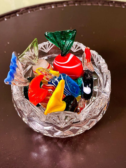 Vintage Crystal Sweet Bowl with Coloured Crystal Sweets 8cm