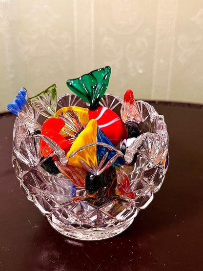 Vintage Crystal Sweet Bowl with Coloured Crystal Sweets 8cm