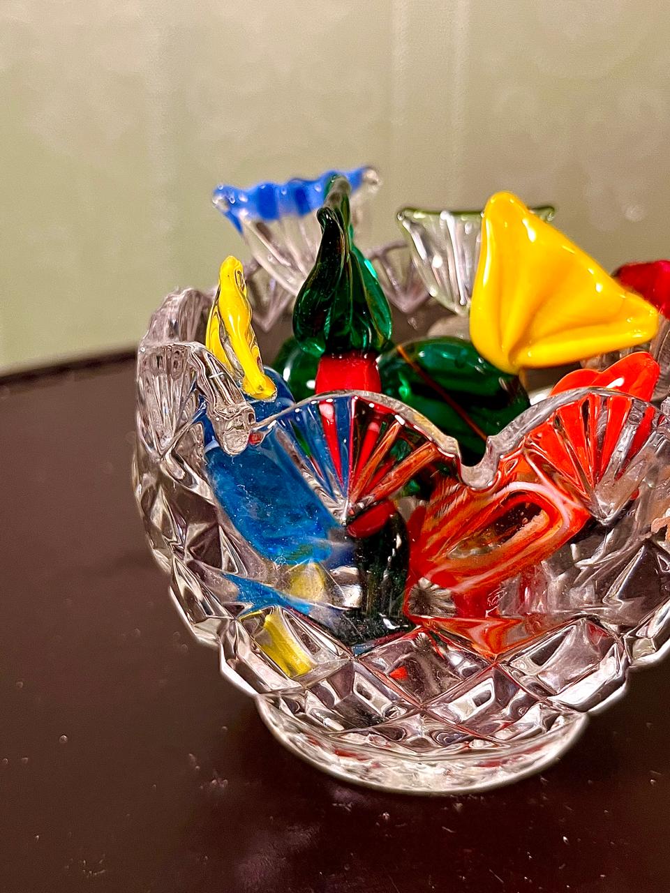 Vintage Crystal Sweet Bowl with Coloured Crystal Sweets 8cm