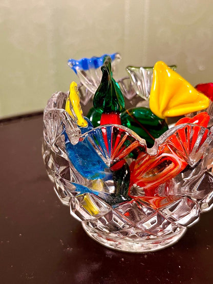 Vintage Crystal Sweet Bowl with Coloured Crystal Sweets 8cm