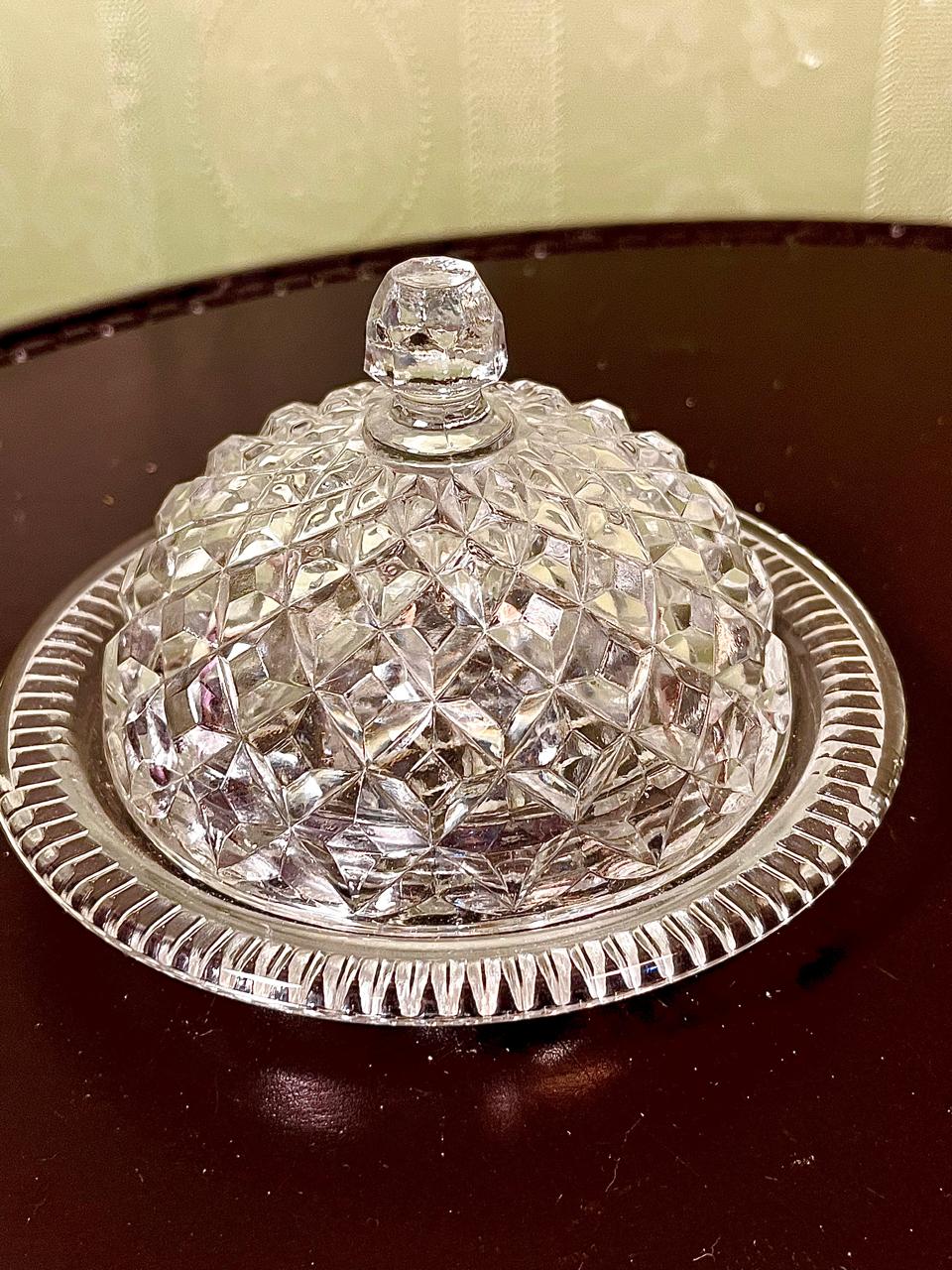 Vintage Crystal Lidded Serving Dish 2 Piece Set 13cm