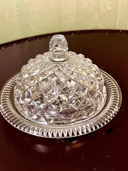 Vintage Crystal Lidded Serving Dish 2 Piece Set 13cm