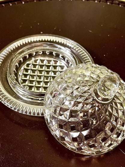 Vintage Crystal Lidded Serving Dish 2 Piece Set 13cm