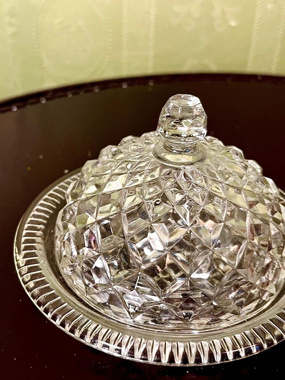 Vintage Crystal Lidded Serving Dish 2 Piece Set 13cm