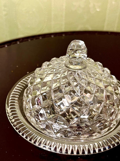 Vintage Crystal Lidded Serving Dish 2 Piece Set 13cm