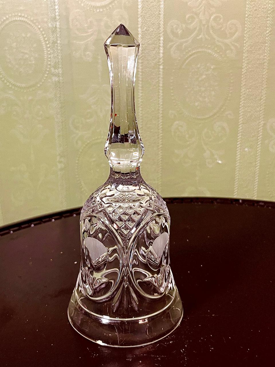 Vintage Crystal Hand Bell Clear Crystal Floral Design 19cm
