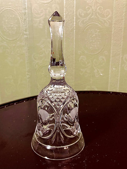 Vintage Crystal Hand Bell Clear Crystal Floral Design 19cm