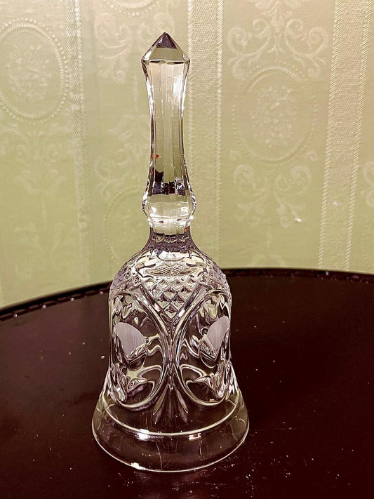 Vintage Crystal Hand Bell Clear Crystal Floral Design 19cm