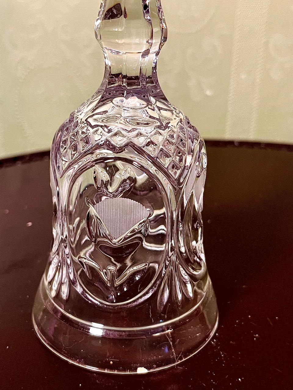 Vintage Crystal Hand Bell Clear Crystal Floral Design 19cm