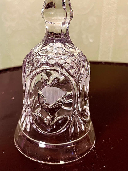Vintage Crystal Hand Bell Clear Crystal Floral Design 19cm
