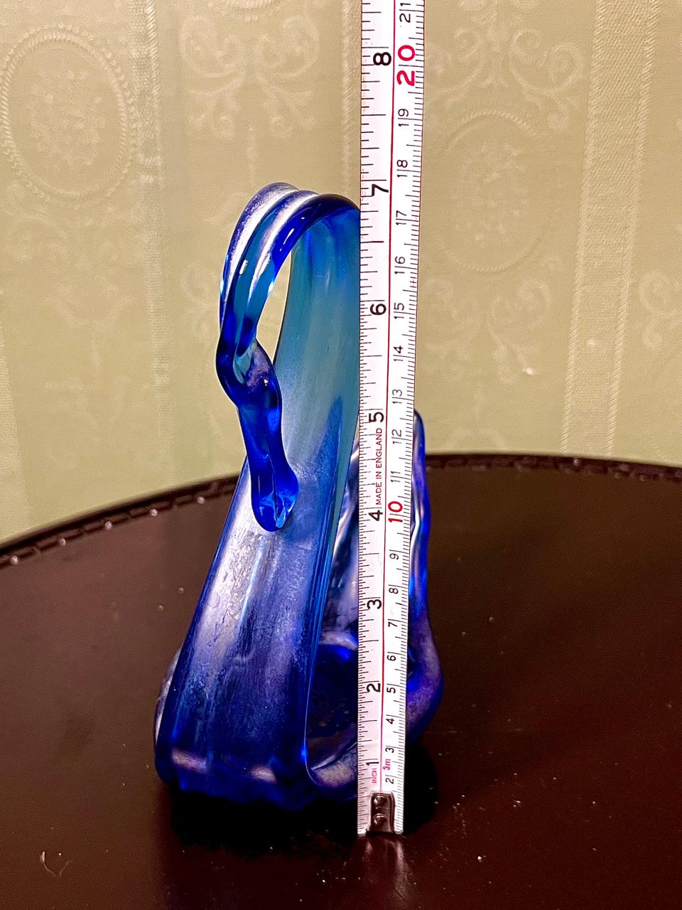Vintage Cobalt Blue Art Glass Swan Dish 18cm