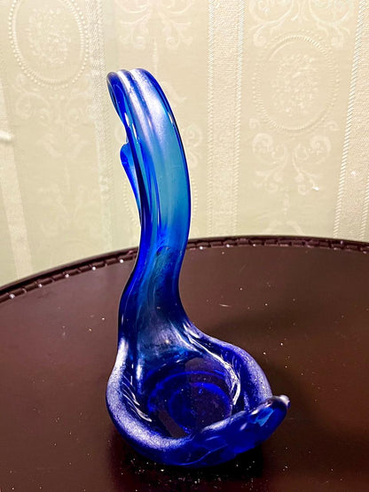 Vintage Cobalt Blue Art Glass Swan Dish 18cm