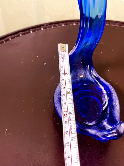 Vintage Cobalt Blue Art Glass Swan Dish 18cm