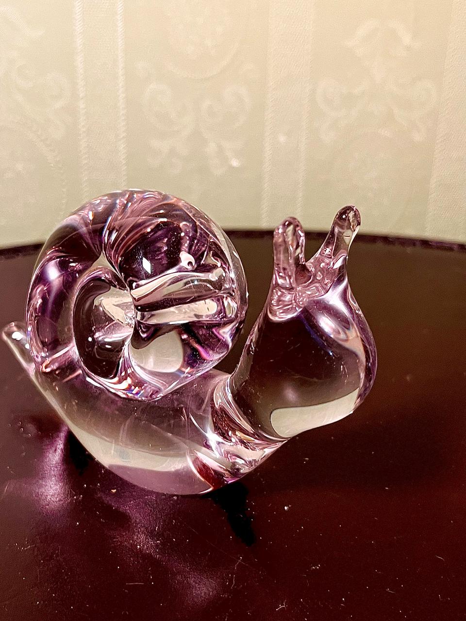 Vintage Crystal Snail Figurine Clear Crystal 15cm