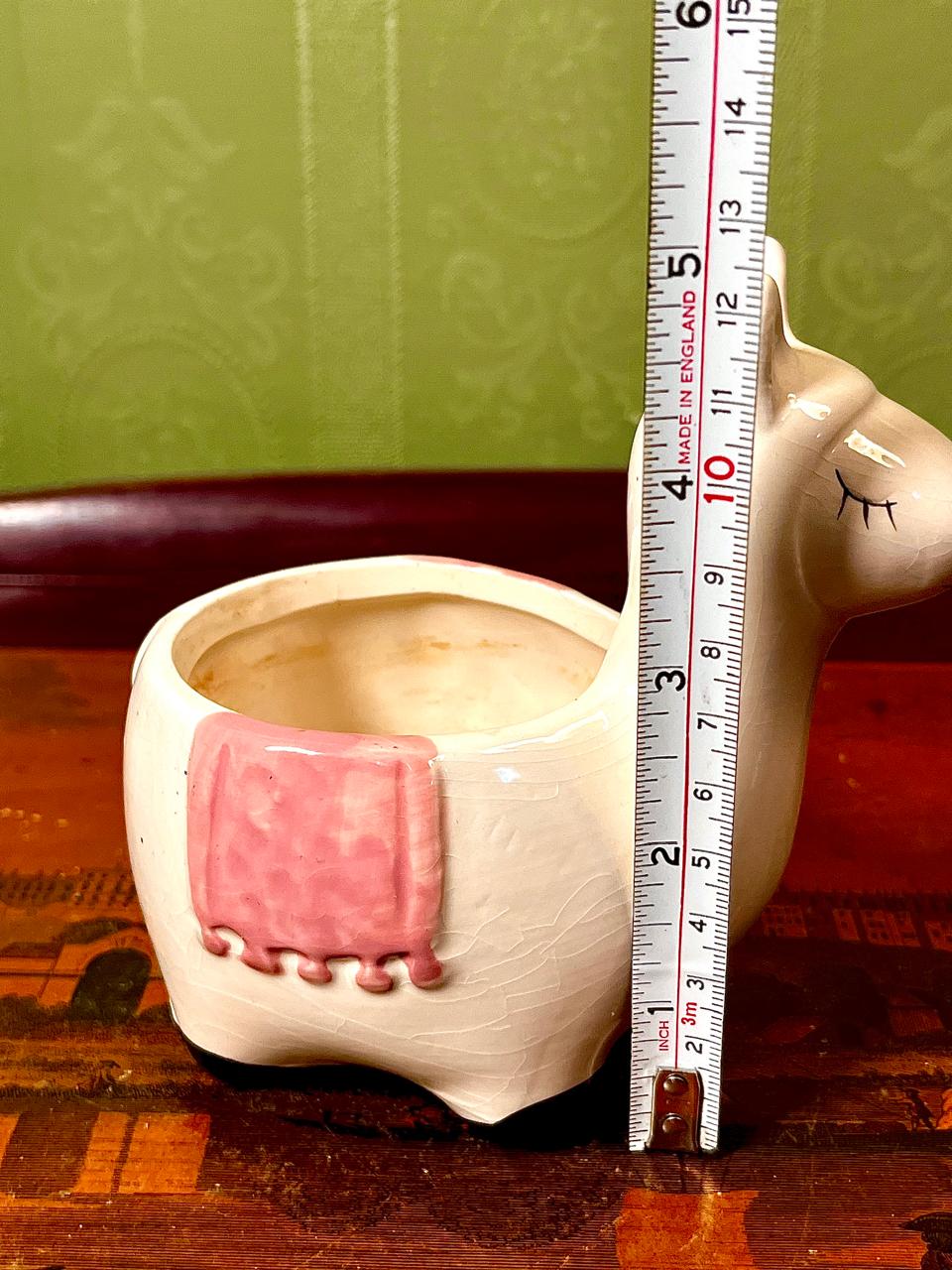 Vintage Ceramic Donkey Planter White & Pink 13cm