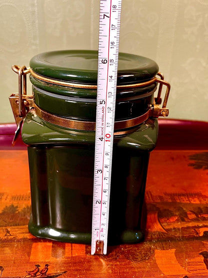 Vintage Green Ceramic Lidded Storage Jar with Clamp 15cm