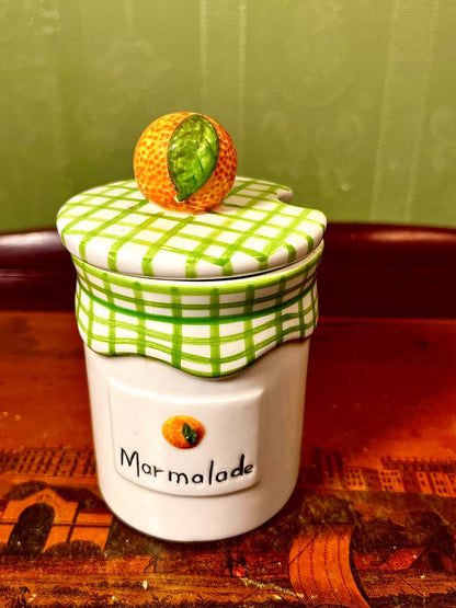 Vintage Ceramic Marmalade Jar Green Check 11cm